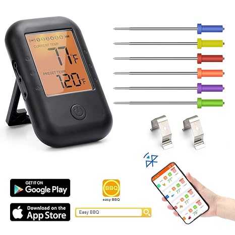 Digital Meat Thermometer For Grilling Powergiant Wireless Bbq Cooking Thermometer With 6 Probes Alarm Monitor Instant Read For Indoor Outdoor
