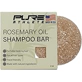 Pure Rosemary Natural Shampoo Bar - Volumizing, Strengthening, Thickening Solid Hair Growth Soap, Made in USA with Rice Protein, Caffeine, Castor Oil, and Ginger, Organic for Women, Men