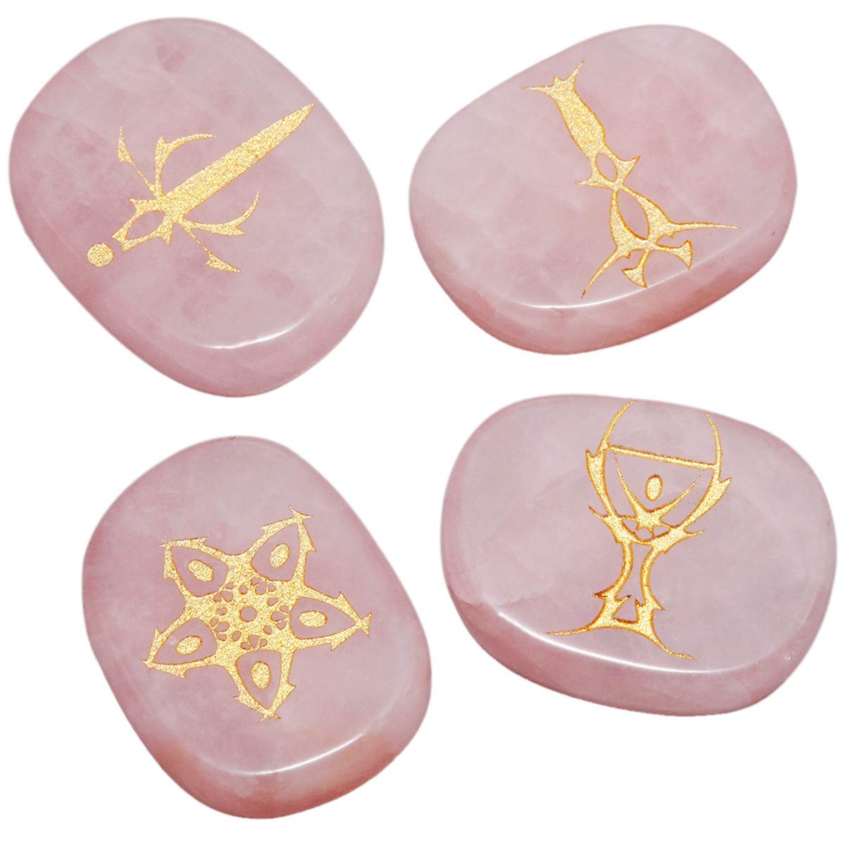 mookaitedecor Rose Quartz Crystals Reiki Stones Engraved Tarot Symbols Tarot Crystals Set, Polished Chakra Tarot Stones Pink Healing Crystals Pocket Palm Stones for Wiccan Witchcraft Gifts