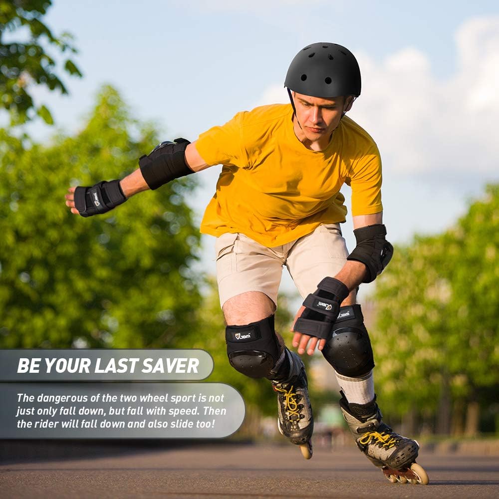 JBM Child & Adults Rider Series Protection Gear Set for Multi Sports Scooter, Skateboarding, Biking, Roller Skating, Protection for Beginner to Advanced, Helmet, Knee and Elbow Pads with Wrist Guards : Sports & Outdoors