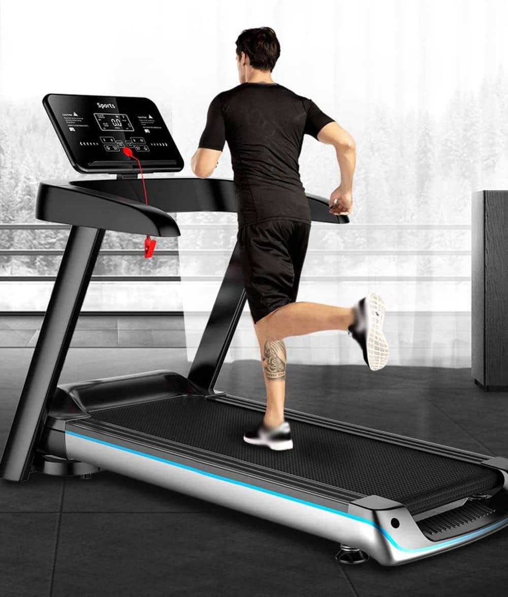 Foldable Electric Treadmill LCD Blue Backlight Display Bluetooth Music Treadmill Home Gym Ultra-Quiet Sports Fitness Equipment, 1-12KM / H Adjustable Speed, 2.5HP Motor