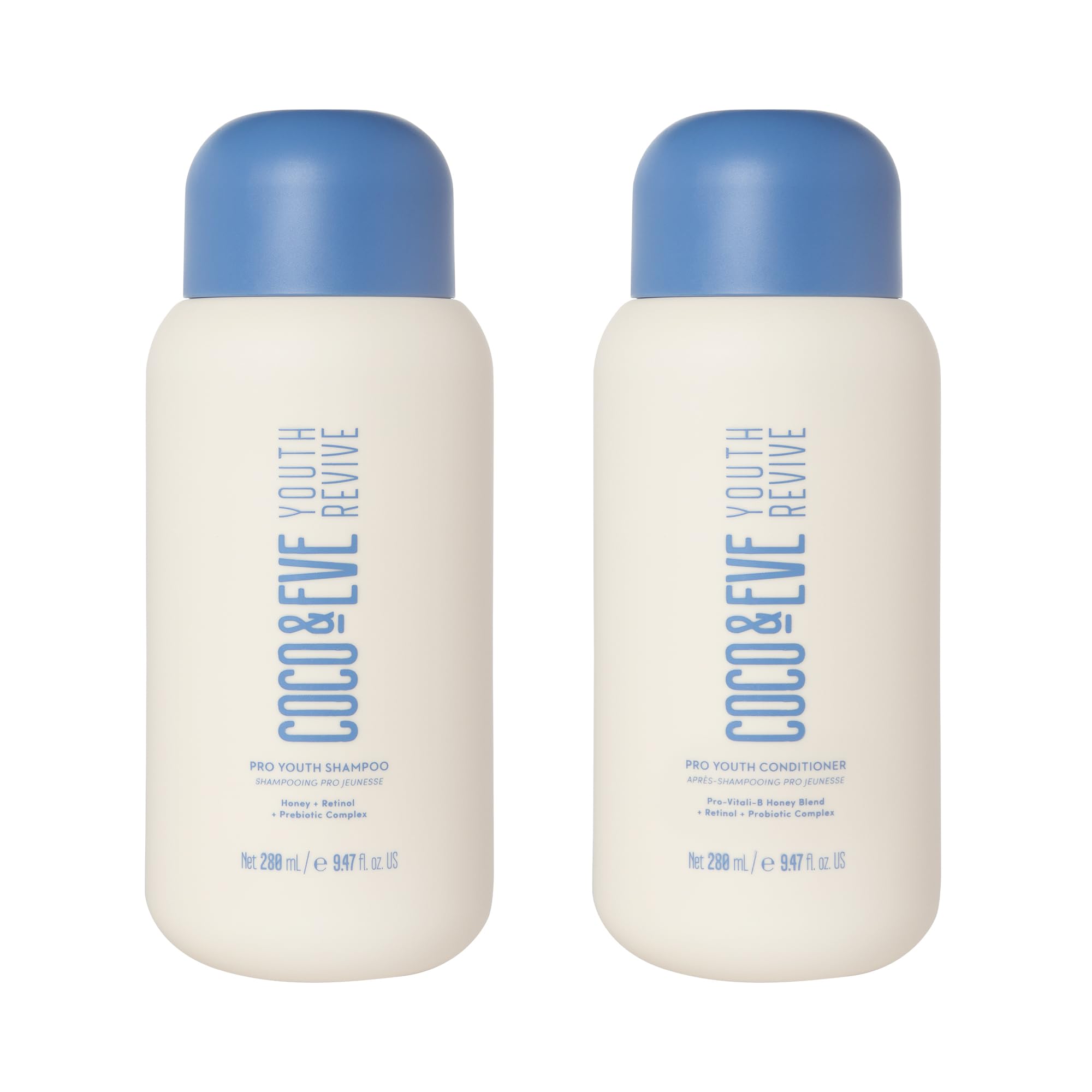 Coco & Eve Pro Youth Shampoo & Conditioner. For Strength, Shine, Volume and Healthy Scalp. With Honey, Retinol, Prebiotics. (280 ml)