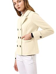 Allegra K Women's Notched Lapel Double Breasted Pea