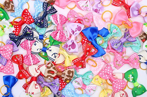 image for YOY 40 Pcs Adorable Grosgrain Ribbon Pet Dog Hair Bows with Elastics T