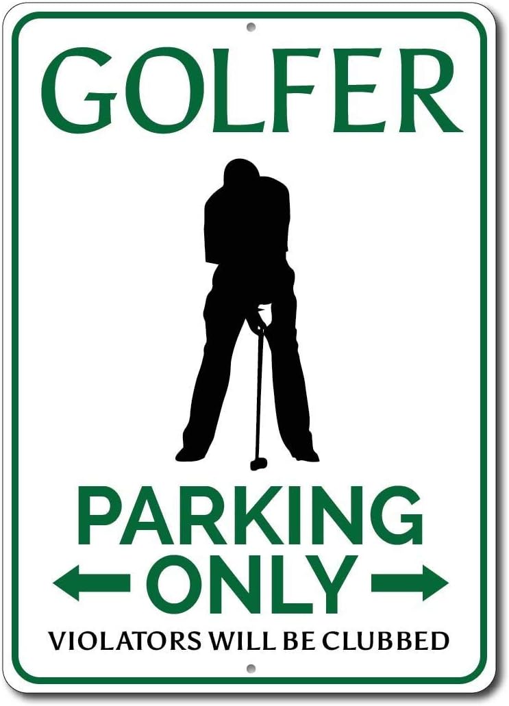 HarrodxBOX Golfer Parking Only Metal Sign, Personalized Violators Will Be Clubbed Gift, Golf Lover Man Cave Garage Decor Metal Signs Funny Aluminum Sign for Garage Home Yard Fence Driveway