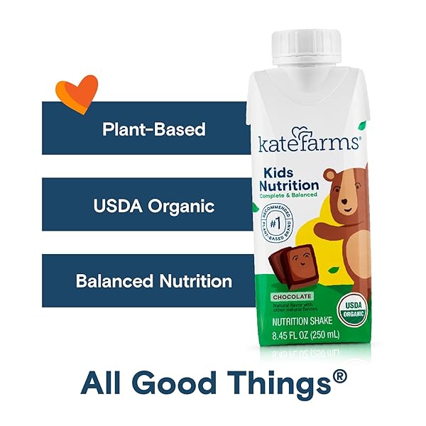 KATE FARMS ORGANIC KIDS NUTRITION CHOCOLATE SHAKE, 8G PROTEIN, 27 VITAMINS AND MINERALS, MEAL REPLACEMENT, GLUTEN FREE, NON-GMO, 8.45 OZ (6 PACK)