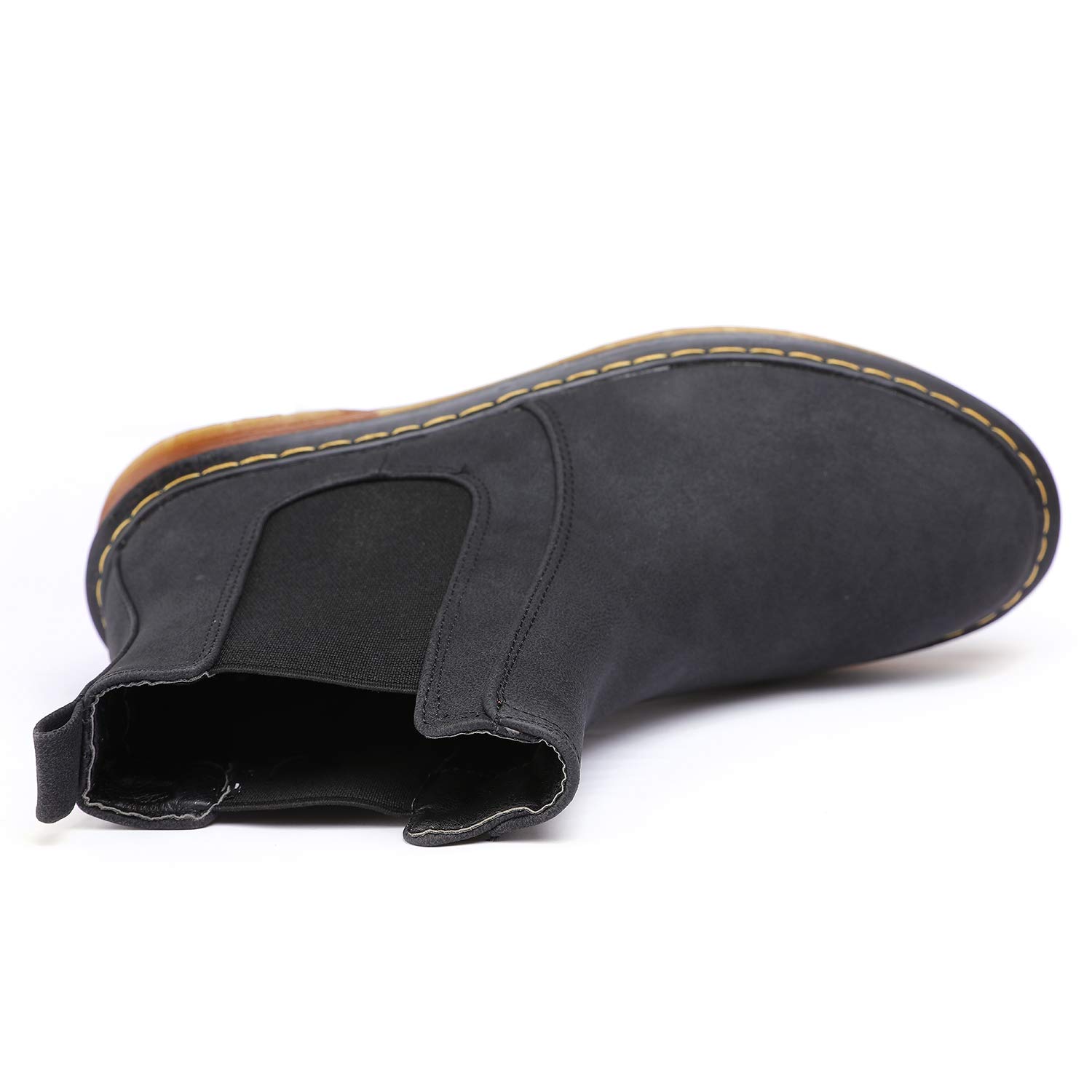 Odema Womens Leather Chelsea Boots Low Heel Elastic Slip On Ankle Bootie Black - Image 7