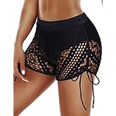 Women's Swim Shorts Waistband Swimsuit Bottom Board Shorts Lace Hollow Swimming