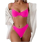 SweatyRocks Women's 2 Piece Bikini Set Spaghetti Strap High Cut Push Up Underwire Swimsuit