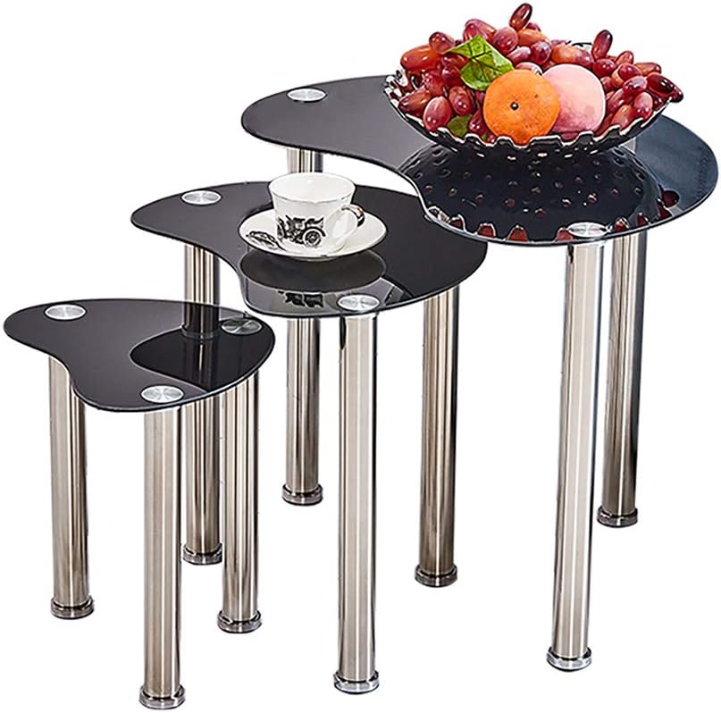 HomeSailing End Tables Side Tables Nest Of Tables Glass Oval For Living Room Coffee Bedroom Sofa Legs Metal Nesting of 3 Black