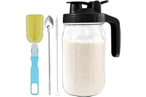 CNSNDQEDKE Glass Mason Jar Pitcher - 32oz with Pour Spout Lid, Airtight Seal - Ideal for Cold Brew Coffee, Juice, Lemonade, and More - Premium Glass Jug for Beverages and Sun Tea-Dark Cover