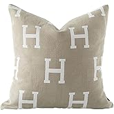 Croker Horse 20x20'' Inches Throw Pillow Cushion Cover - Beige H Letter Embroidery Modern Fashion Style Couch Sofa Pillow Cover for Living Room Bedroom