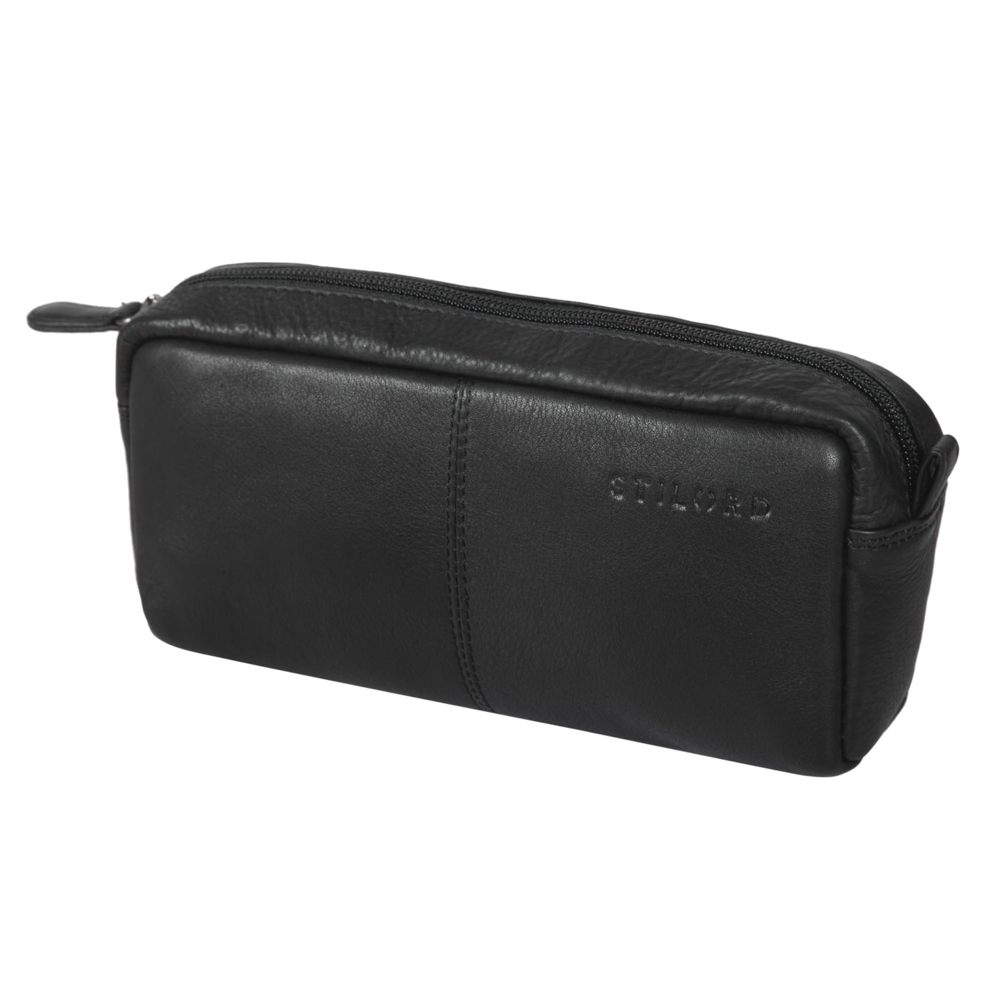 STILORD 'Spencer' Vintage Leather Pencil Case - Zipper Pouch - Organizer Roll-Up Pouch - Pen Case Genuine Leather, Colour:Black