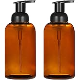 2 Pack Amber Glass Jar Soap Dispenser with Foaming Pump, 13 Ounce Amber Round Bottles Dispenser with Foaming Pump