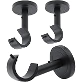 Heavy Duty Ceiling Mount Curtain Rod Brackets, Curtain Rod Holders, 3 Pack | Black, Wall &amp; Ceiling Installation, Ceiling Mount Curtain Rod Holders, Low Profile, Fix Length Hardware Set, for 1 in Rods