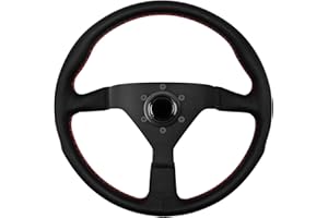 MOTAFAR Universal Racing Steering Wheel, 13.4" Gaming Steering Wheel 6 Bolts Grip Microfiber Litchi Stria Leather with Horn Button for Race/Rally/Motorsport/Car Sim Driving(8951A-Black)