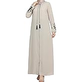 Women's Embroidered Sleeves Abaya and Embroidered On The Side of The Zipper Long Sleeve Floor Length Turkish Fashion