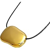 MaicuQ 18k Gold Bean Pendant - 316L Stainless Steel Layered Necklace, Hypoallergenic Adjustable Black Cord, Trendy Statement Jewelry for Office Daily Wear Bean Necklace for Women Adjustable 26inch