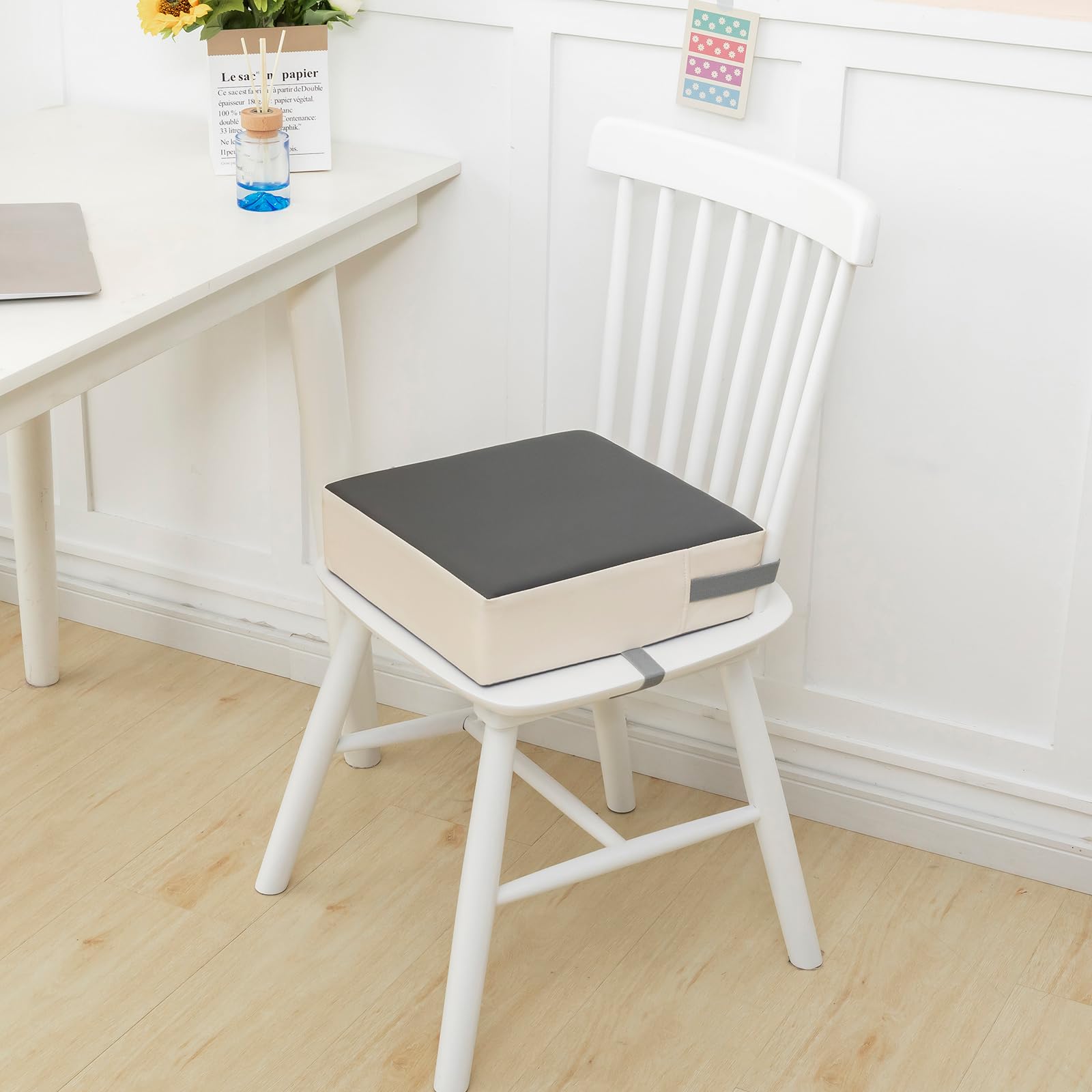 Toddler Dining Table Booster seat, PU Washable Waterproof Double seat Belt Non-Slip Bottom Booster seat for Dining Toddler, Portable Travel Increase Cushion