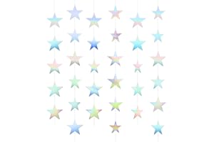 5 Pieces Paper Iridescent Glitter Star Garland Decorations, 13.1 Ft Hanging Star Banner Streamer, Iridescent Party Garland Sp