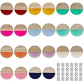 PH PandaHall 11 Pairs Wooden Studs 11 Colors Wood Post Earrings Resin Stud Earrings 15mm Flat Round Earring Post with Ear Nuts for DIY Jewelry Earring Set Accessories Women