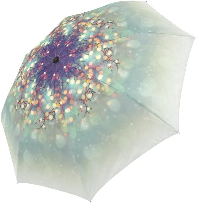 InterestPrint Abstract (Not Real) Glitter Sparkling Christmas Lights Windproof Auto Open and Close Foldable Umbrella, Lightweight Portable Outdoor Sun Umbrella with UV Protection