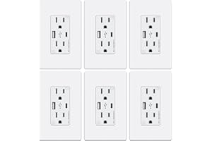 WEBANG USB Wall Outlet, Charger Outlet with 5.0 Amp Type A & Type C USB Ports, 15A Duplex Tamper Resistant Receptacle, Screwless Wall Plate Included, ETL Listed, White, 6 Pack