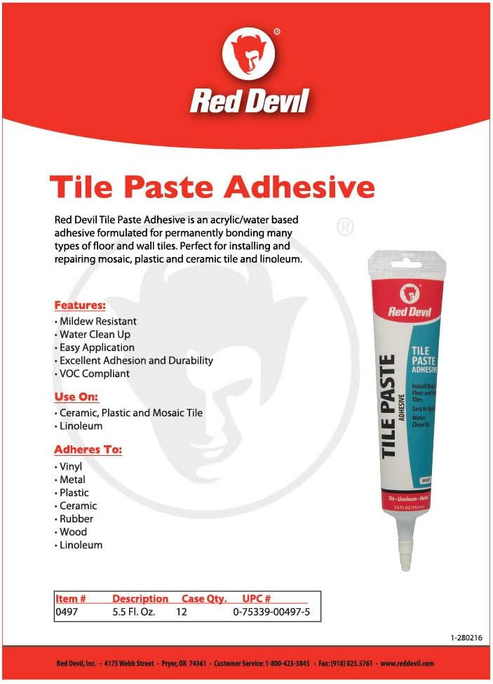Red Devil 0497 Tile Paste Adhesive, 5.5 oz, White: Home Improvement