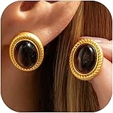 Brown and Gold Statement Earrings for Women, Vintage Chunky Crystal Earrings, Natural Stone Dangle Drop Earrings