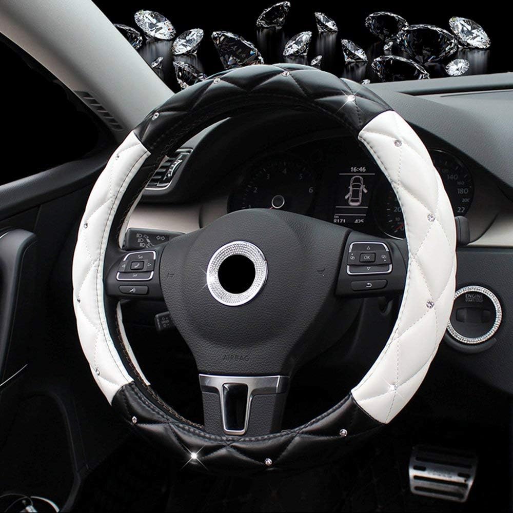 Coprivolante Auto Con Strass E Cristalli – Pelle PU Antiscivolo, Diametro Universale 38 Cm Per Donne