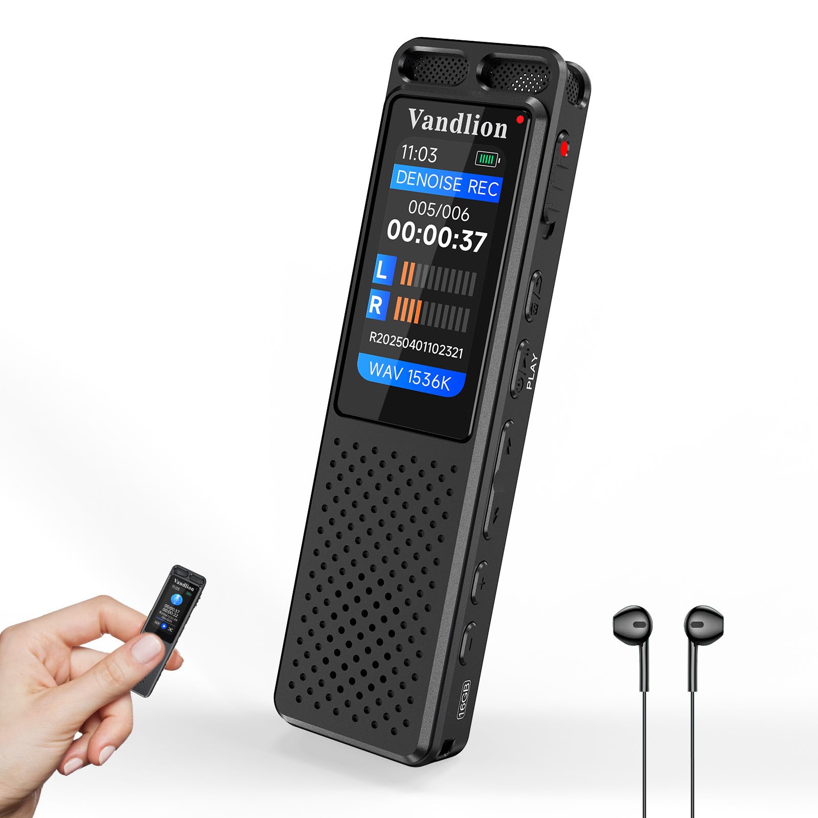 Photo 1 of 144GB Voice Activated Recorder with Playback, Vandlion 1536Kbps HD Digital Recording Device (70Hrs Recording Time) with Noise Reduction, Password for Lectures Meetings Interviews Classes