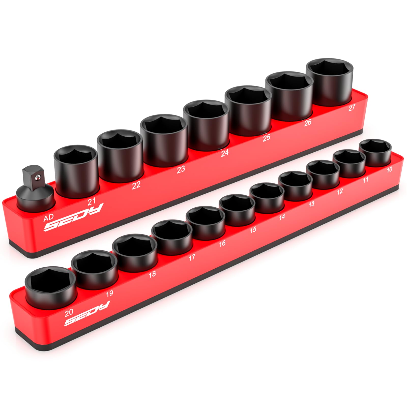 Photo 1 of 2-Piece 1/2"-Drive Metric Magnetic Socket Organizer Set (Holds 19 Sockets) - Detachable Tool Tray with 5mm Magnetic Base, Screw-Fixed Design & Heavy-Duty Modular Storage for Garage/Home Workshop