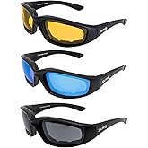 SOL PRO 3 Pack Polarized Motorcycle Riding Glasses, UV Protection, Foam Padded, Anti-Wind, Dustproof, Light Weight