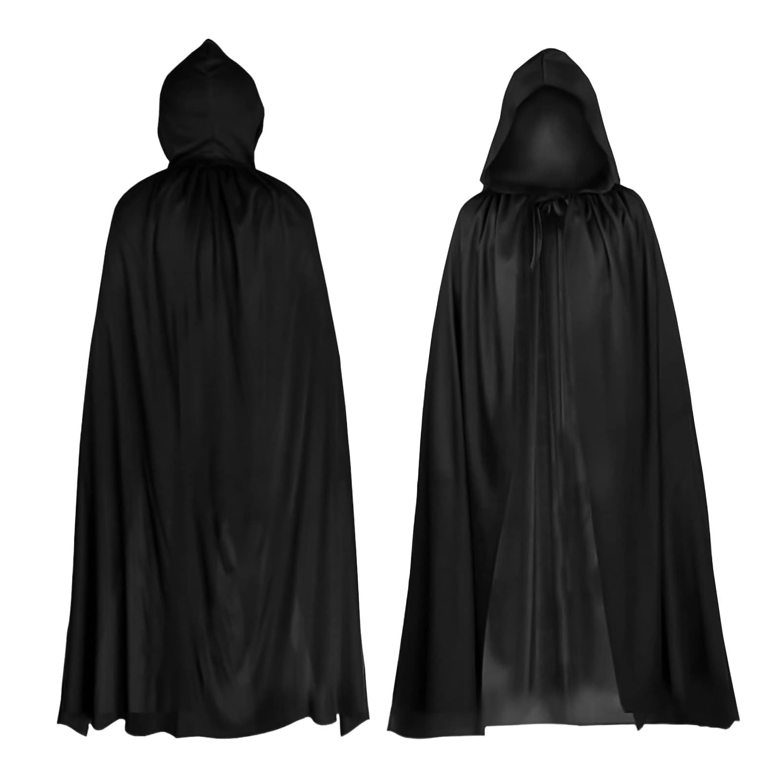 Grim Reaper Costume Set - Reaper Cape, Black Robe, Witch Cosplay Accessories, Long Black Hooded Cloak for Masquerade, Halloween, Family Party, Costume Ball, 140cm
