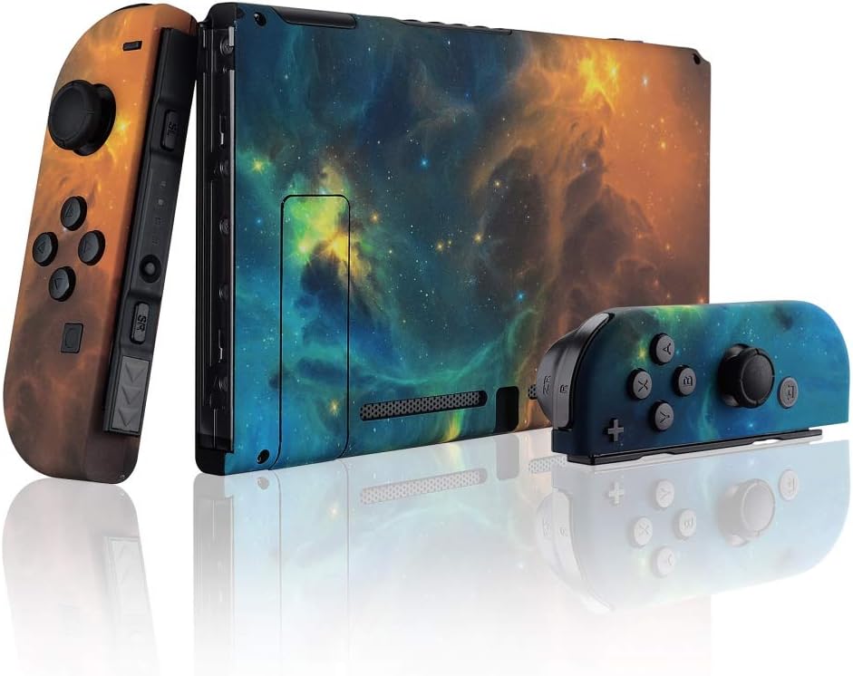 eXtremeRate Soft Touch Grip Back Plate for Nintendo Switch Console, NS Joycon Handheld Controller Housing with Full Set Buttons, DIY Replacement Shell for Nintendo Switch - Gold Star Universe: Video Games