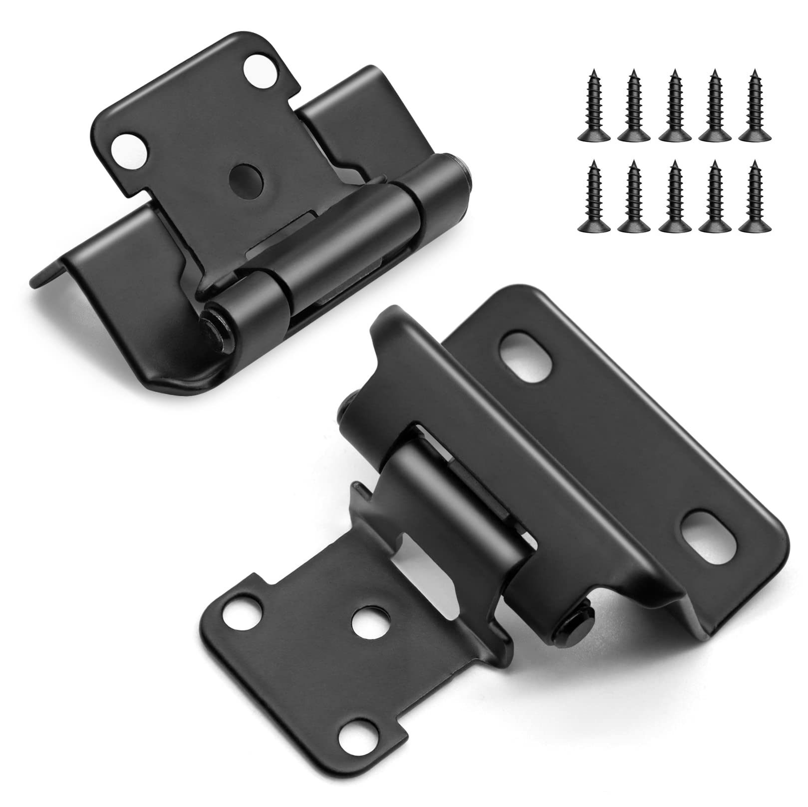 1/2" Overlay Semi Partial Wrap Cabinet Hinges, 4 Pairs (8 Pcs) Self Closing Matte Black Hinges for Variable Kitchen Bathroom Cabinets Cupboard Doors