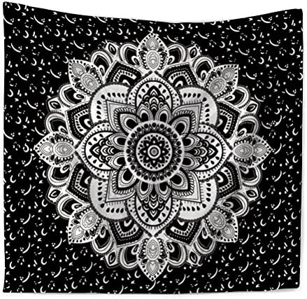 Wiorigin Mandala Tapestry Wall Hanging Flower Psychedelic Bohemian Tapestries for Room Multi Color Hippie Tapestries Beach Towel Bedroom Living Room Dorm Decor (S (59inchL x 51inchW, Black)