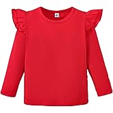 LYSMuch Toddler Baby Girls Long Sleeve Ruffle T Shirt Kids Casual Plain Solid Top Blouse T-Shirt Undershirt