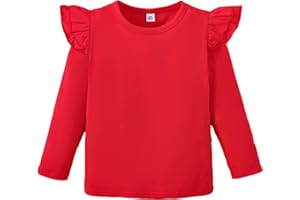 LYSMuch Toddler Baby Girls Long Sleeve Ruffle T Shirt Kids Casual Plain Solid Top Blouse T-Shirt Undershirt