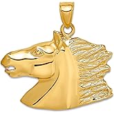 JewelryWeb 14k Gold Horse Head High Polish and 2-d Charm 29.8x30.8mm Wide Pendant Necklace for Women