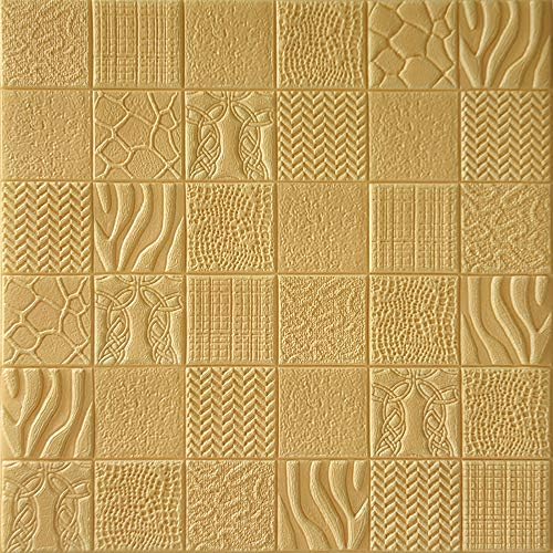 YANGMAN 3D Wall Stickers Self-Adhesive European Minimalist Checkered Design Yellow Wall Panels Waterproof XPE Foam Wallpaper for Living Room, TV Wall and Home Decor,70x70 cm,20pack105.4sq.ft