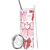 FYSUIMU 1Pc Valentine's Day Tumbler with Lid Straw 20oz Pink Bow Stainless Steel Travel Tumbler Cup for Coquette Wedding Iced Coffee