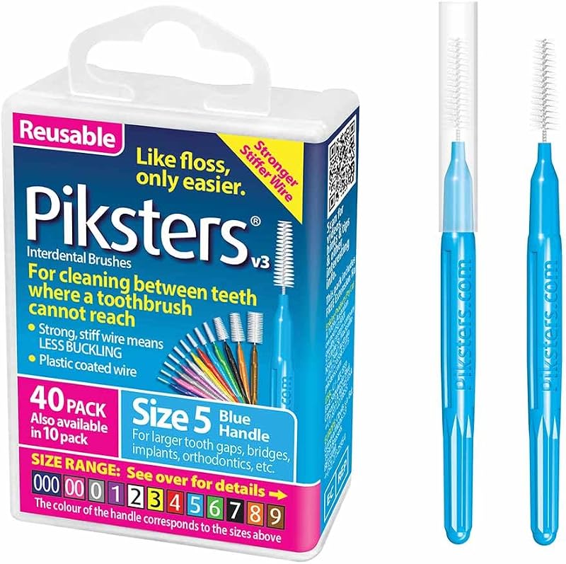 Piksters Interdental Brushes Size 5 Blue 40 pack for Large Gaps Braces