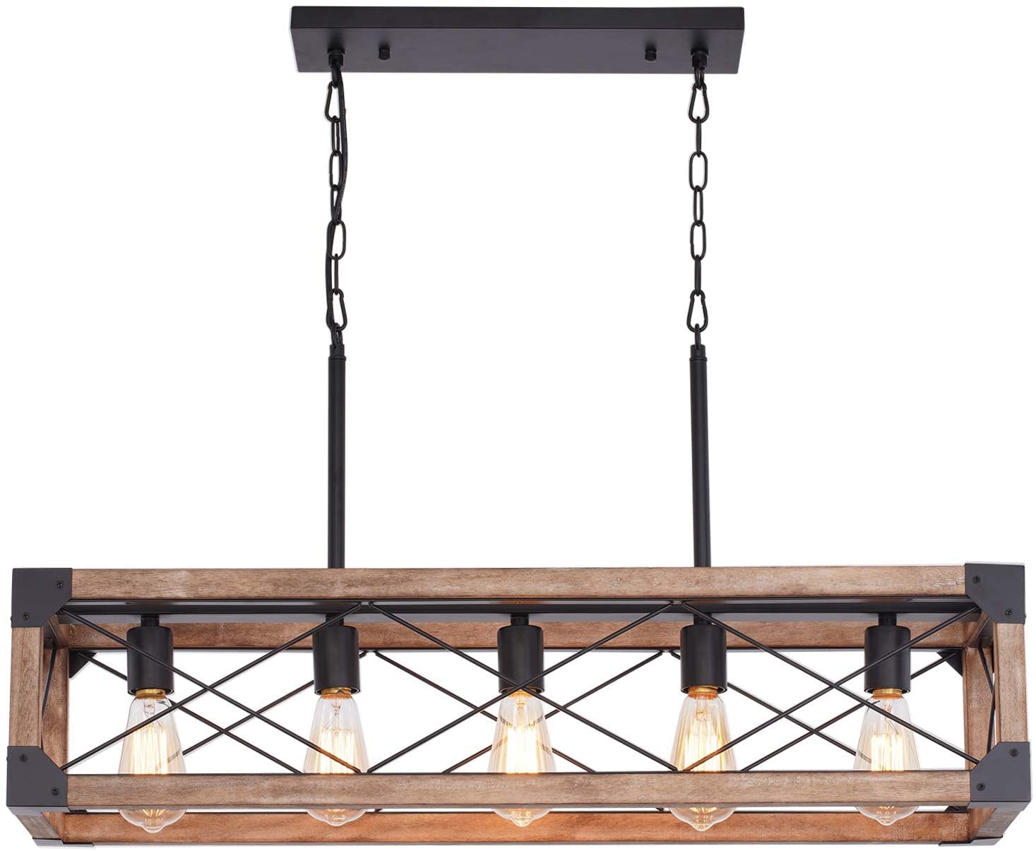 Photo 1 of Bribyit Farmhouse Kitchen Island Lighting, 5-Light Dining Room Light Fixture, Farmhouse Linear Chandelier with Solid Wood for Dining Room Kitchen Bar Pool Table