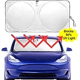 Auto Rover The Original Folding Windshield Sunshade for Tesla Model 3 Model Y 2018 2019 2020 2021 Custom Fit Sun Shade Cover