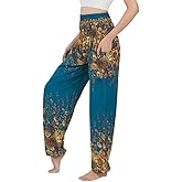 Banjamath® Women's Smocked Waist Harem Hippie Boho Yoga Palazzo Casual Pants
