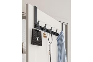 KitchLife Over The Door Hooks Hanger with Extended Arms for Easy Use by Women, Fits 1 3/4" Doors, L18U - Bathroom Accessories and Towel Rack Organization - 1 Pack, Matte Black