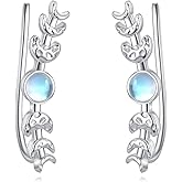 Moon Phase Earrings Climber 925 Sterling Silver Ear Cuff No Piercing Moonstone Earrings Gifts for Women