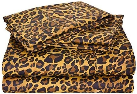 Leopard Print King Size Ultra Soft Natural 4 PCs Bed Sheet Set 16" Deep Elastic All Round 100% Cotton 400-Thread-Count Extremely Stronger Durable By Aashi