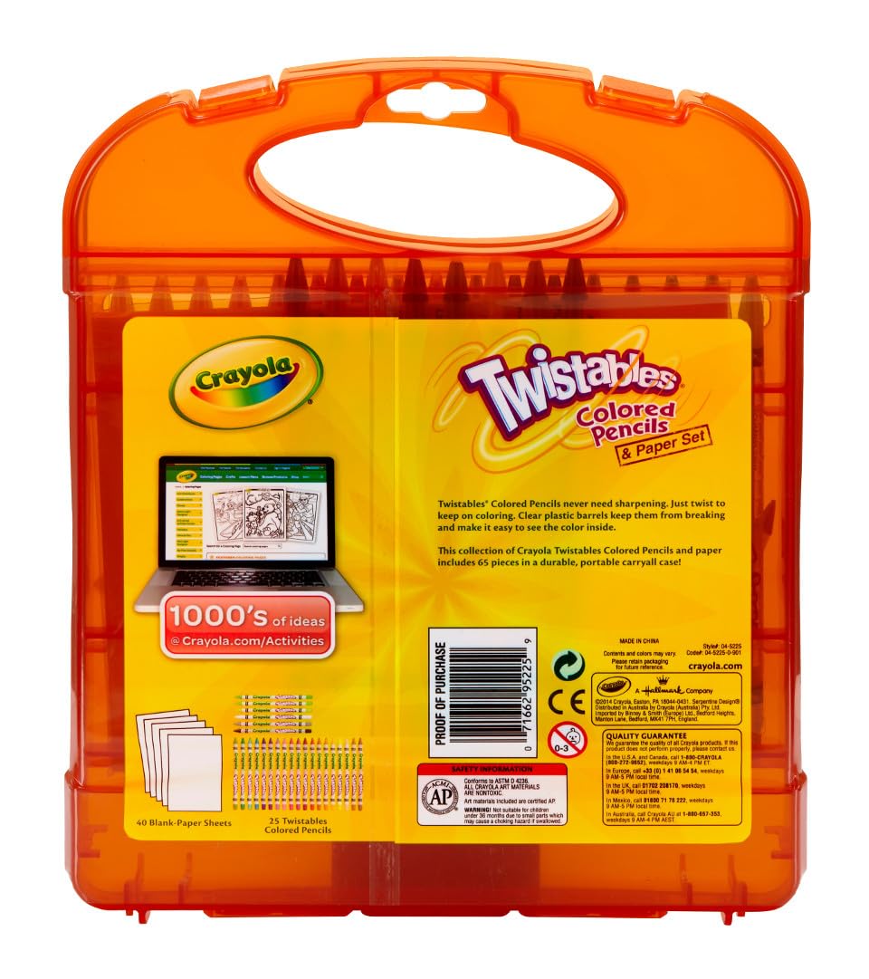 Crayola Twistables Colored Pencils Set 65 pieces (25 pencils + 40 paper sheets), Kids Drawing Kit, Portable Art Case, Kids Colored Pencils, Coloring Supplies, Gifts.